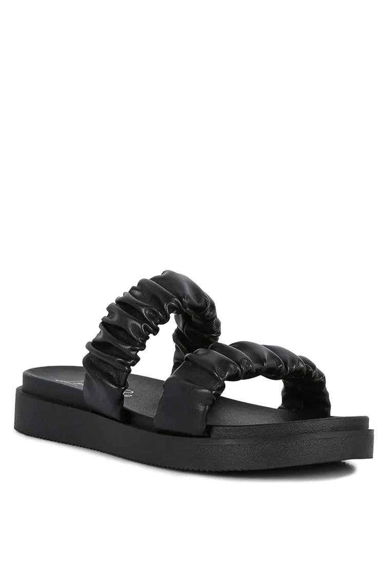 faux leather ruched strap platform sandals