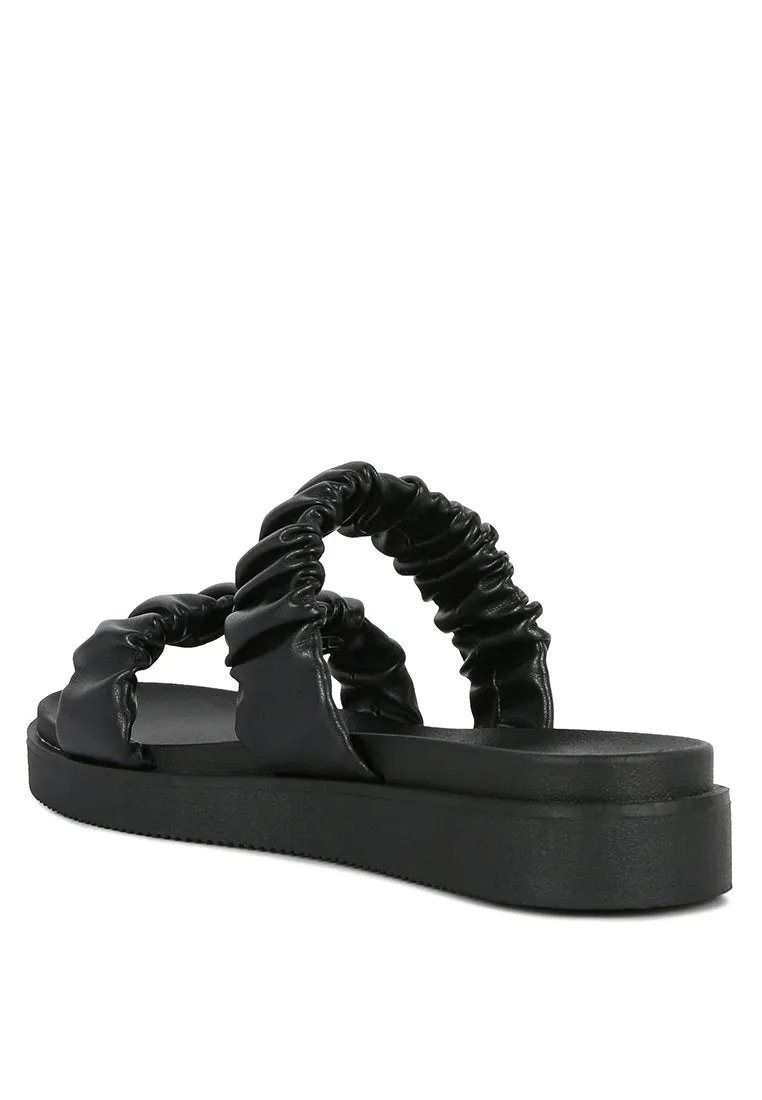faux leather ruched strap platform sandals