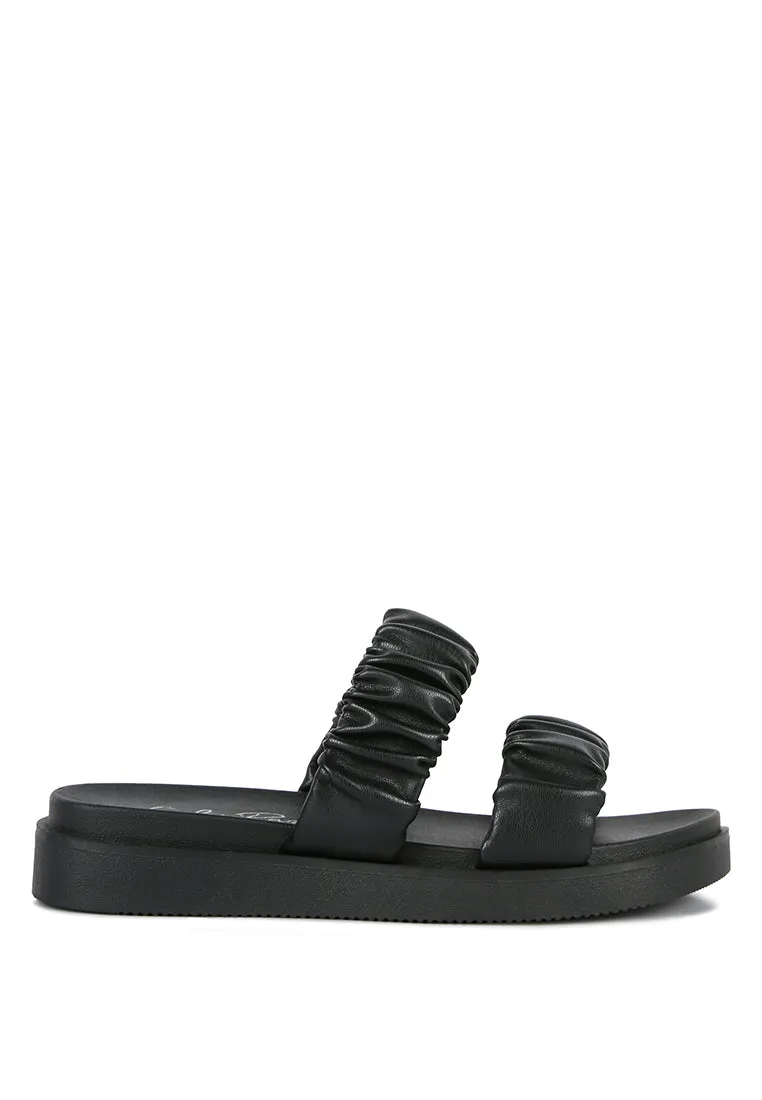 faux leather ruched strap platform sandals