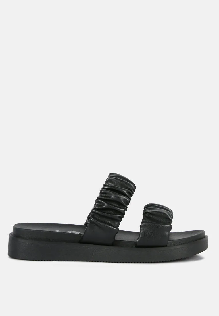 faux leather ruched strap platform sandals