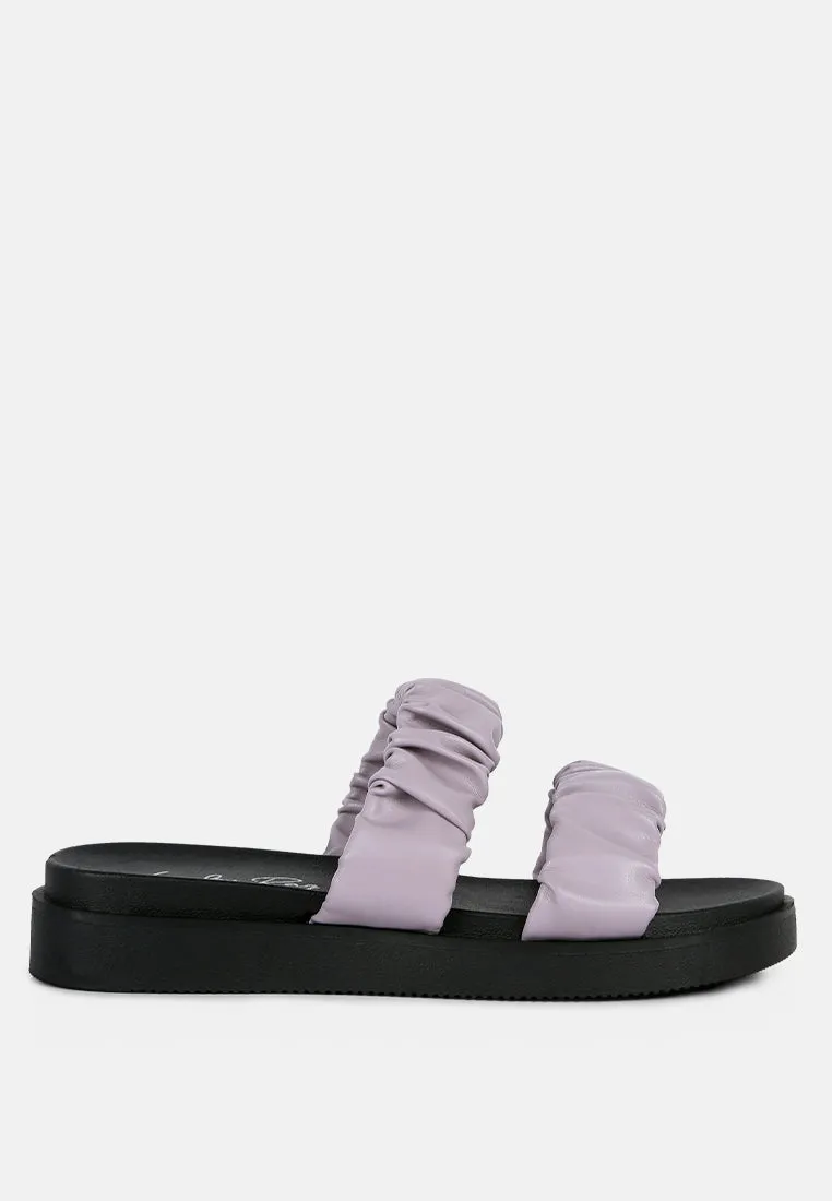 faux leather ruched strap platform sandals