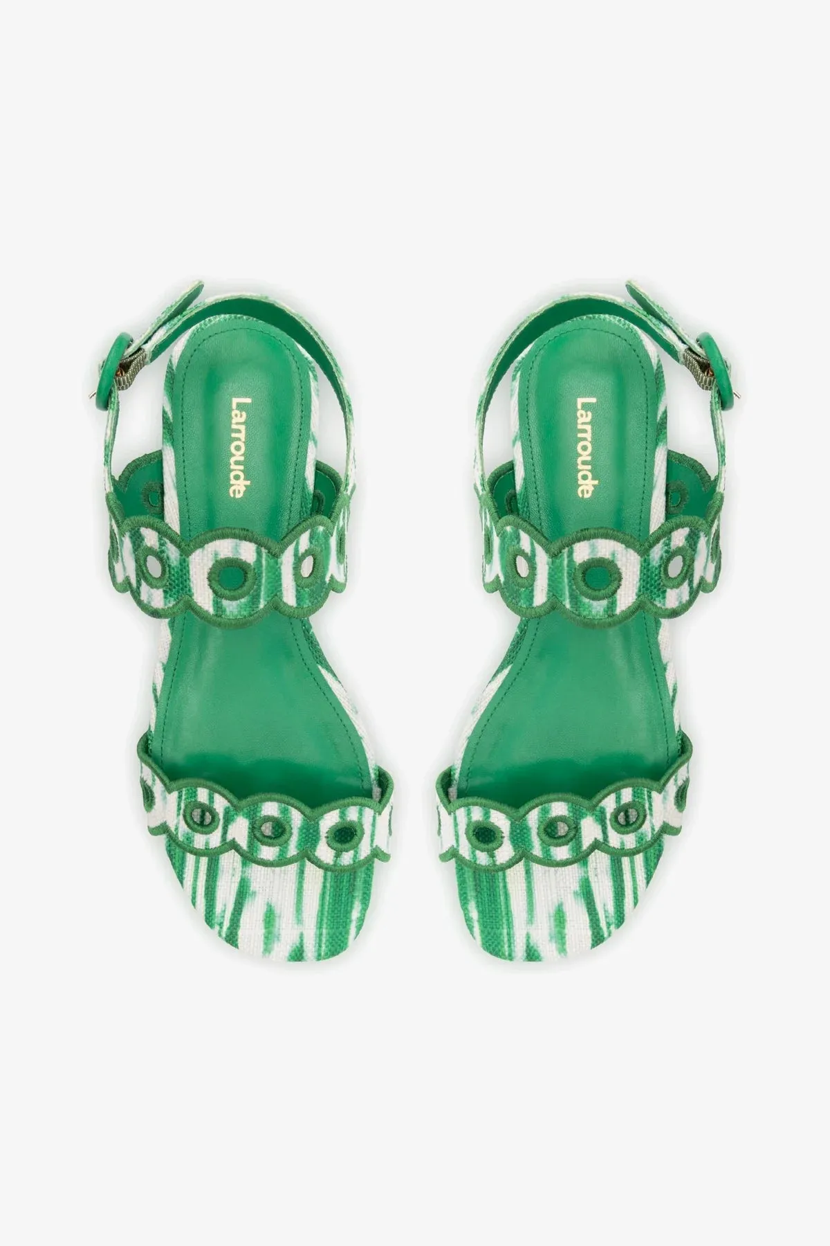 Florence Broderie Flat Sandal In Tie Dye Evergreen Raffia