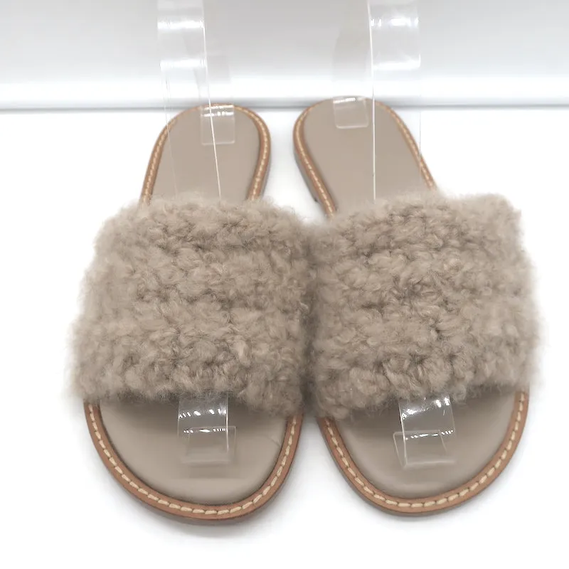 Gabriela Hearst Ballast Boucle Cashmere Slide Sandals Taupe Size 37