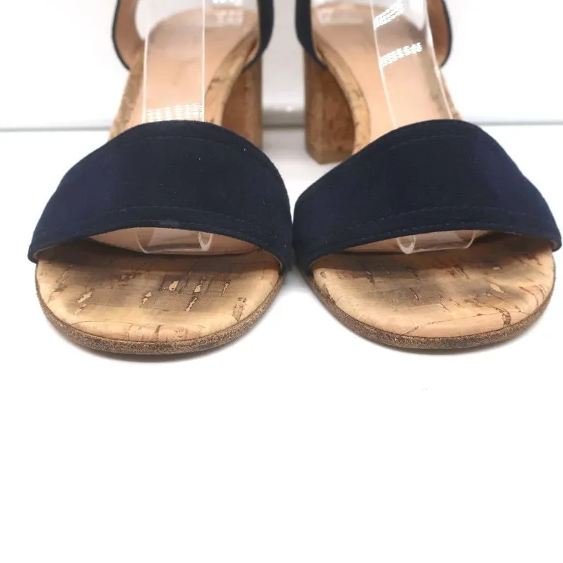 Gianvito Rossi Cork Sandals Rikki Navy Suede Size 36 Ankle Strap Mid-Heel