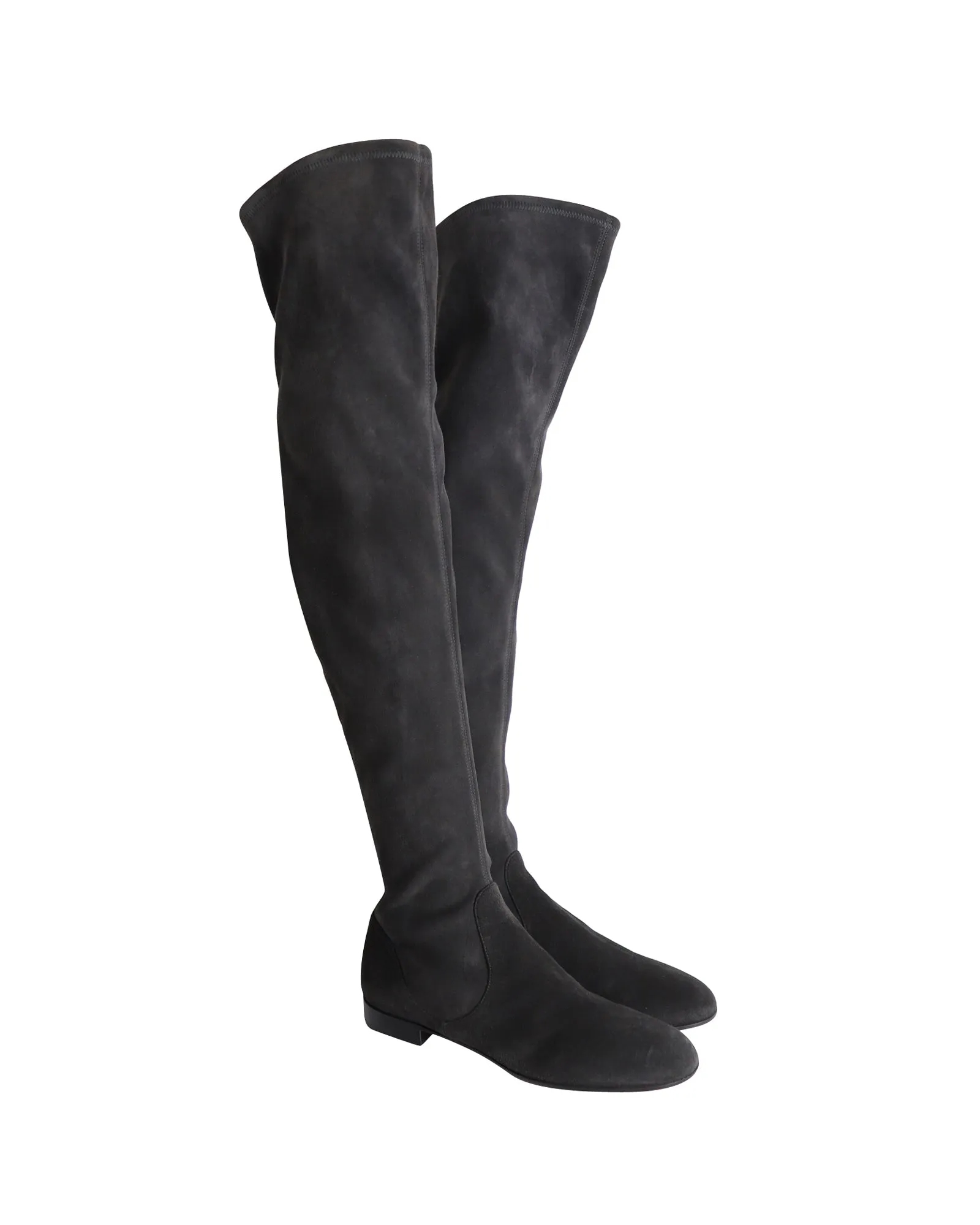 Gianvito Rossi Felder Flat Over-the-Knee Boots in Grey Suede