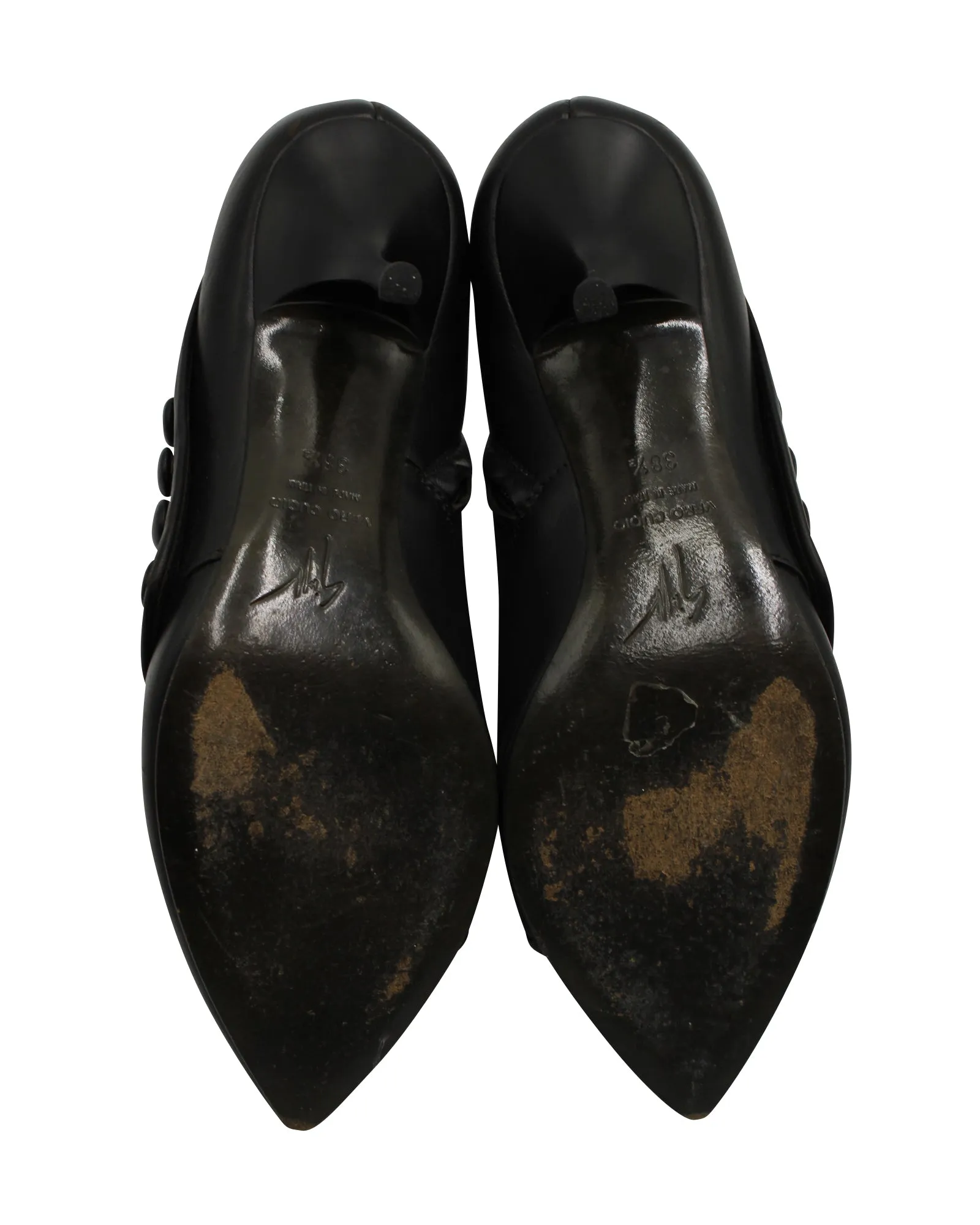 Giuseppe Zanotti Buttoned Ankle Heel Boots in Black Leather