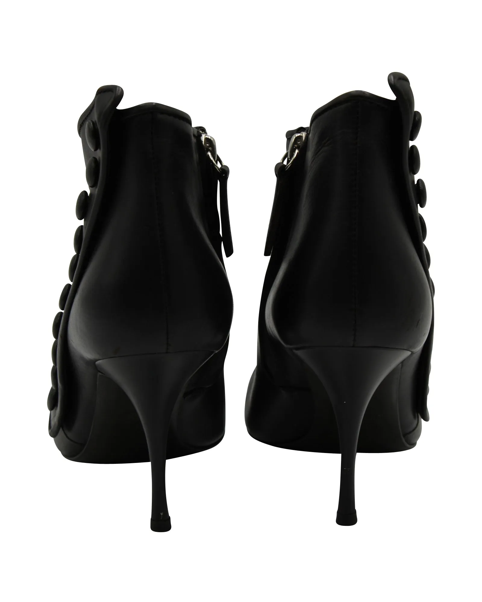 Giuseppe Zanotti Buttoned Ankle Heel Boots in Black Leather