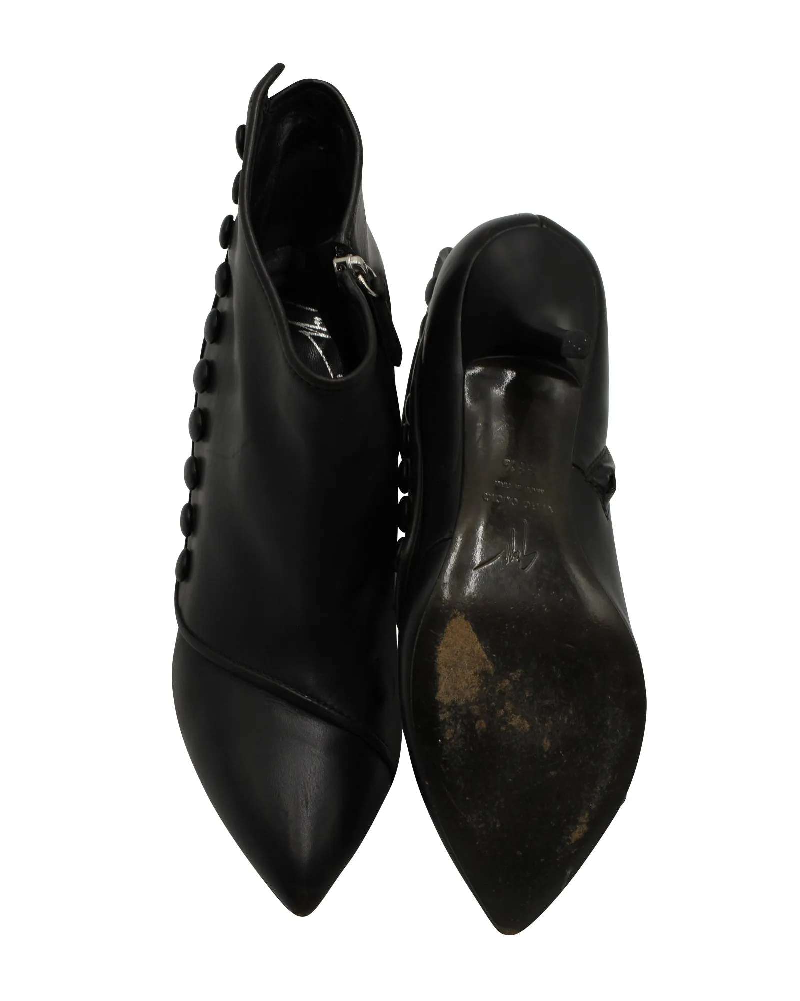 Giuseppe Zanotti Buttoned Ankle Heel Boots in Black Leather