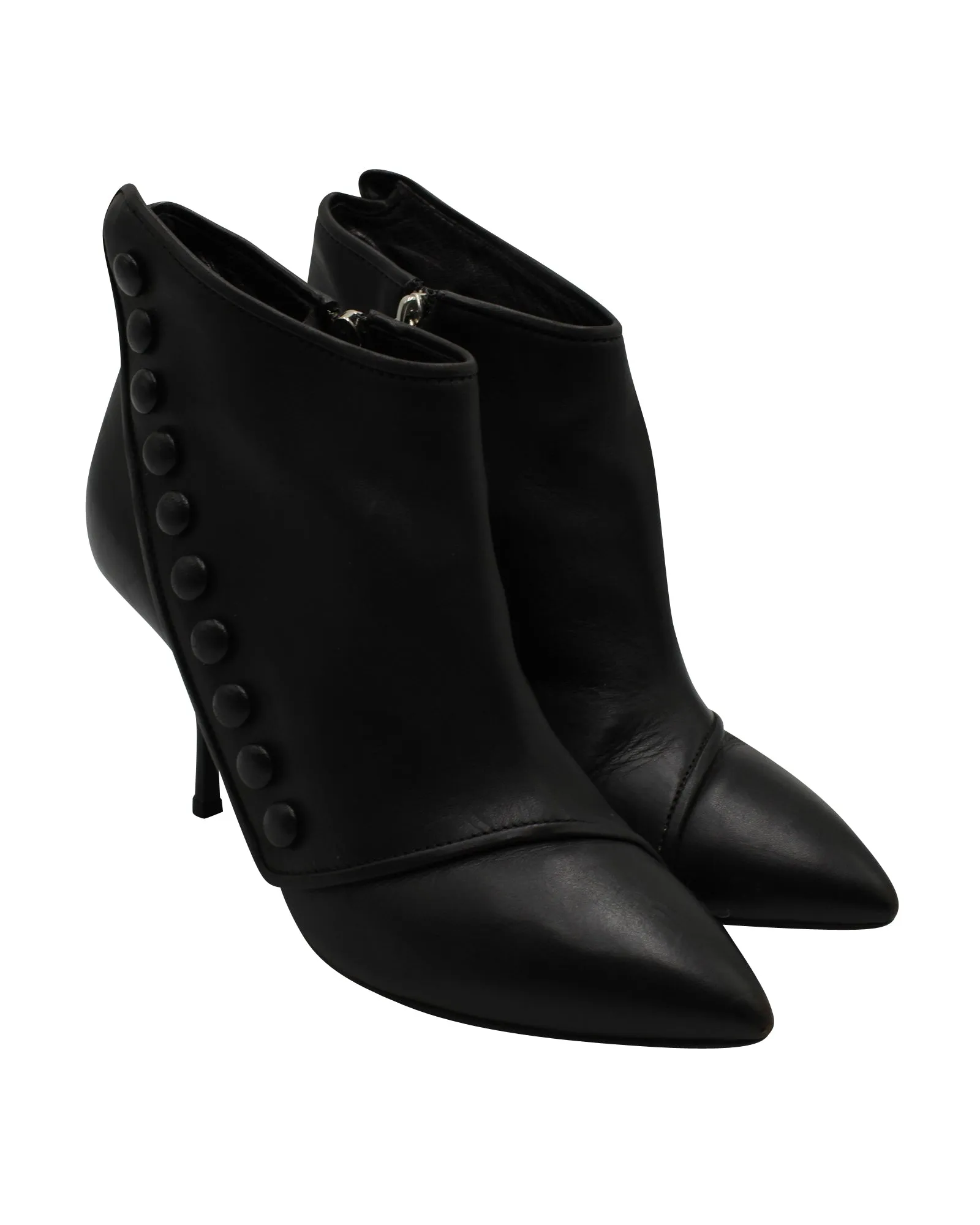 Giuseppe Zanotti Buttoned Ankle Heel Boots in Black Leather