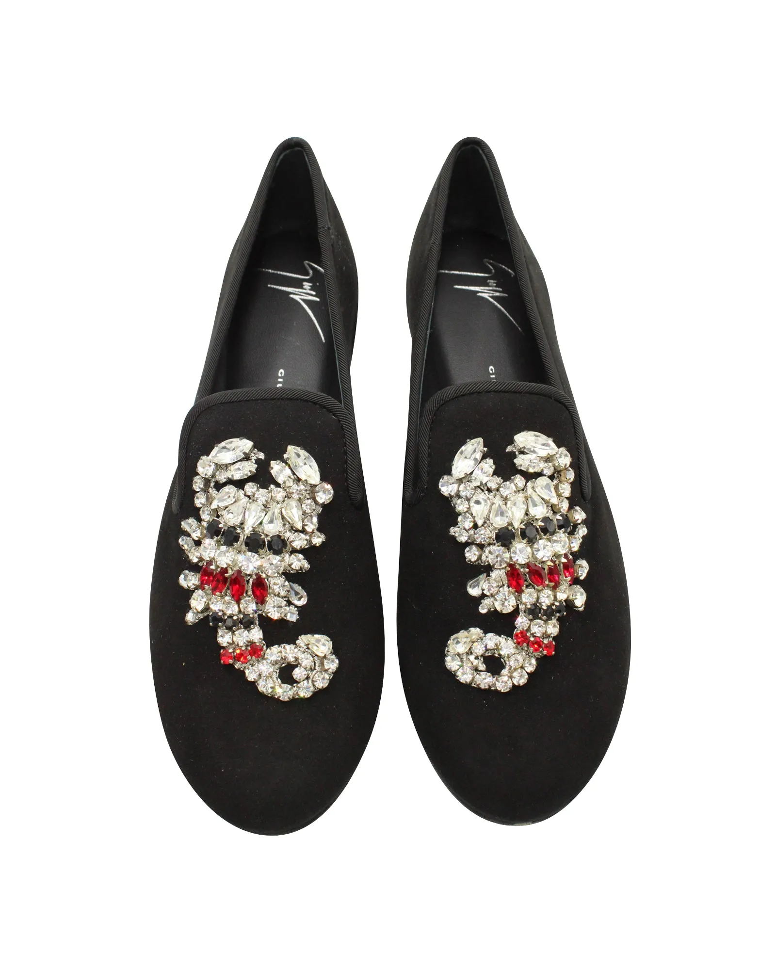 Giuseppe Zanotti Embellished Scorpion Loafers in Black Suede