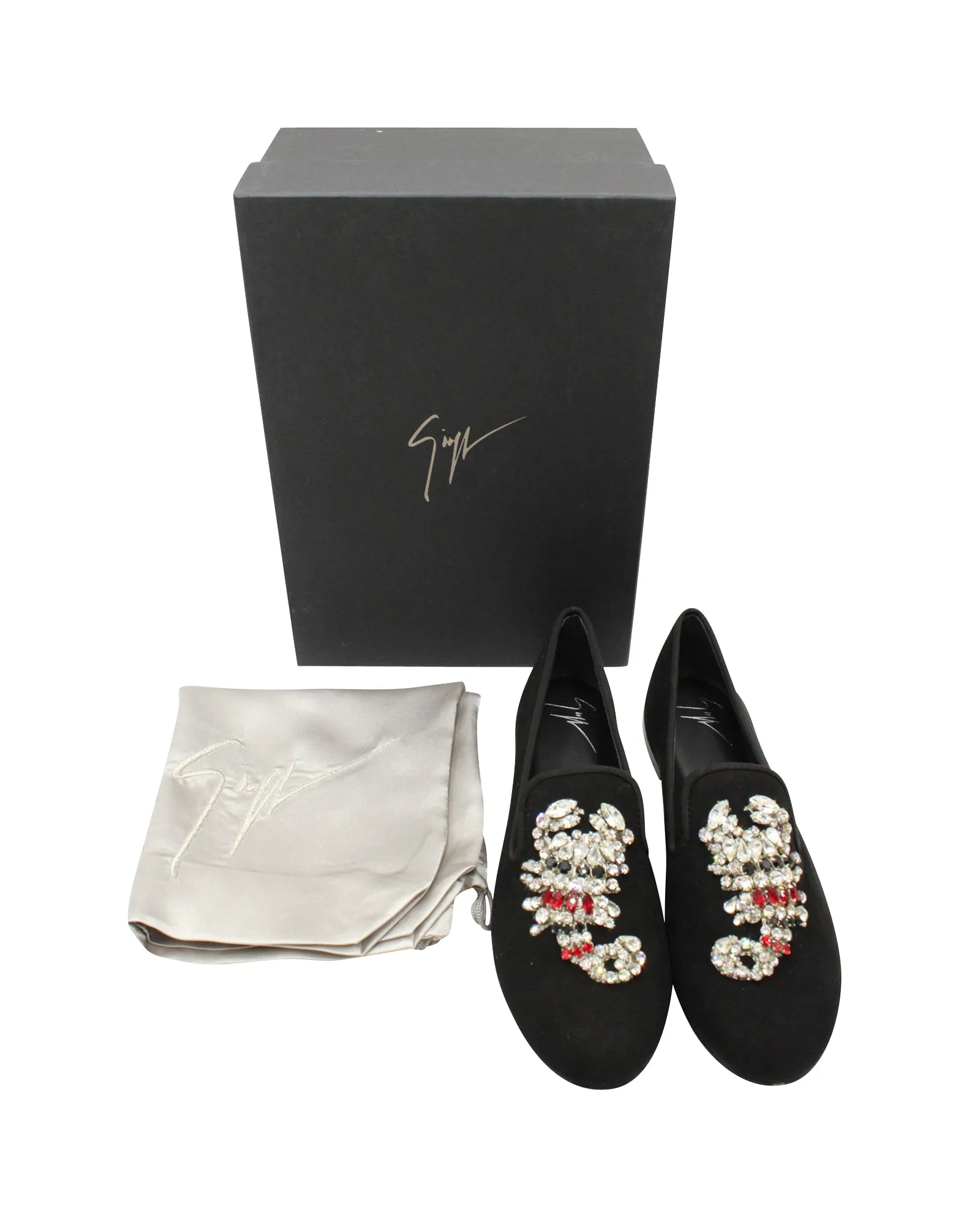 Giuseppe Zanotti Embellished Scorpion Loafers in Black Suede