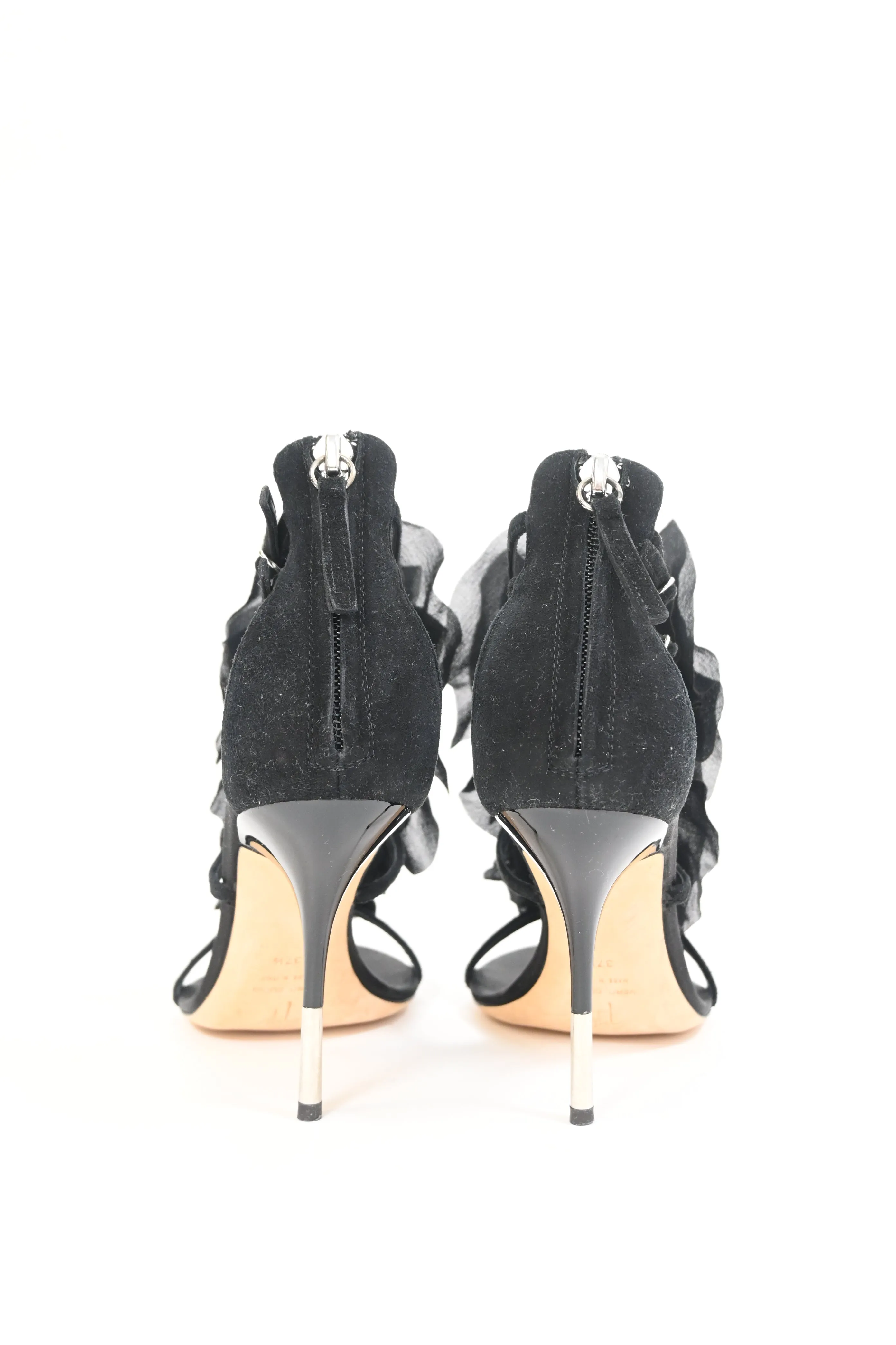 Giuseppe Zanotti Flower Detail Strappy Sandals in Black Satin