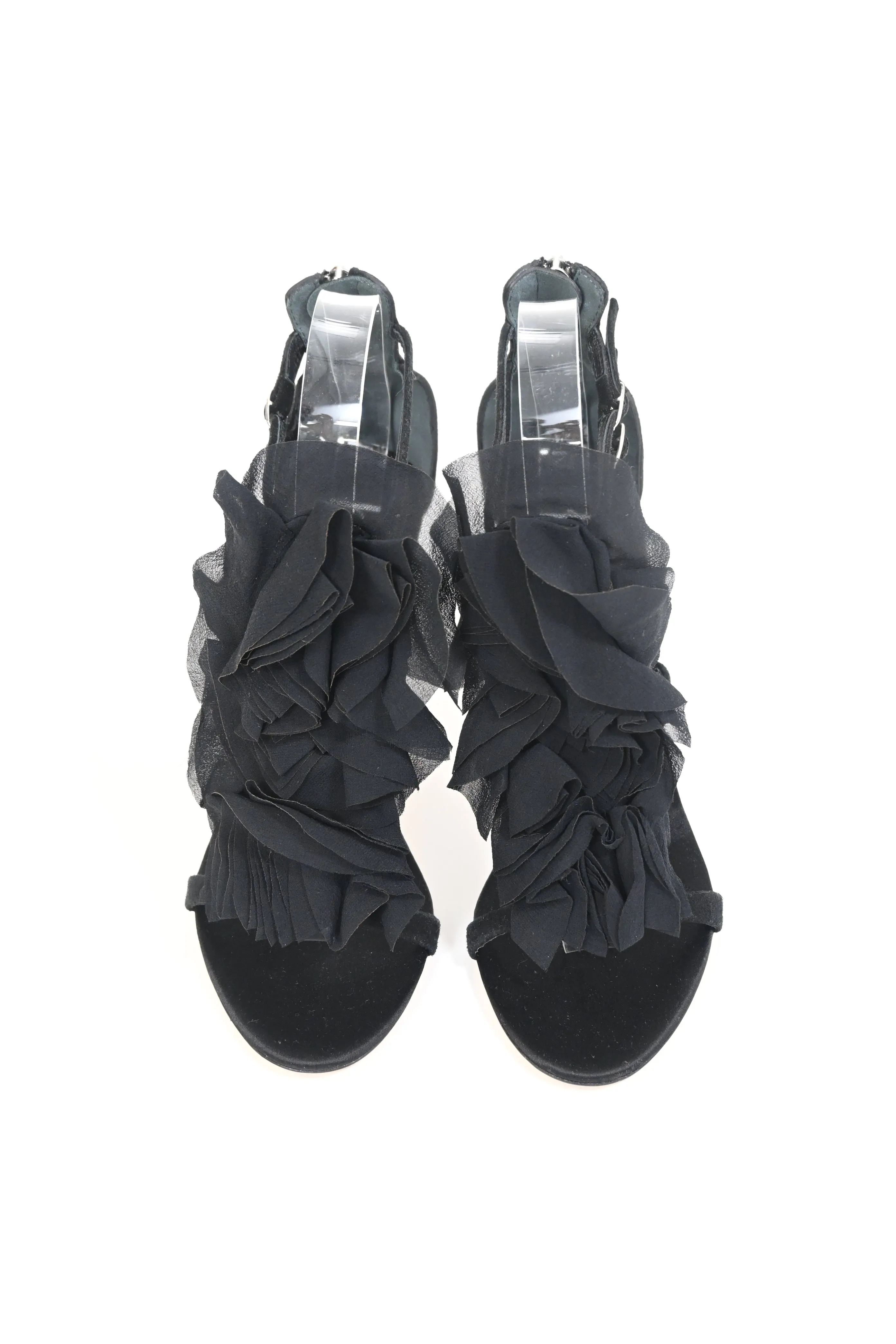 Giuseppe Zanotti Flower Detail Strappy Sandals in Black Satin