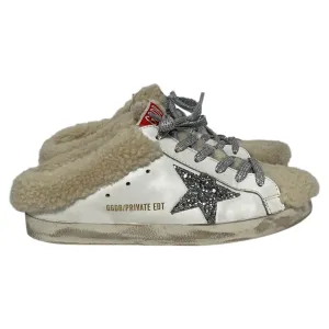 Golden Goose Super-Star Sabot Sheared Slip-On Sneakers in White Leather