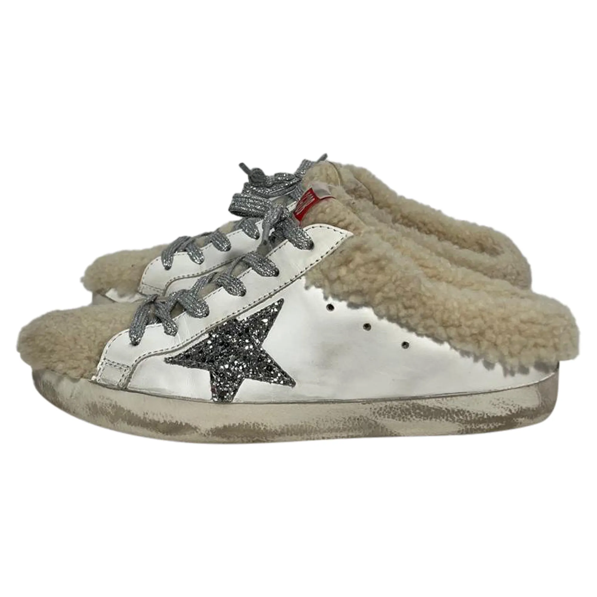Golden Goose Super-Star Sabot Sheared Slip-On Sneakers in White Leather