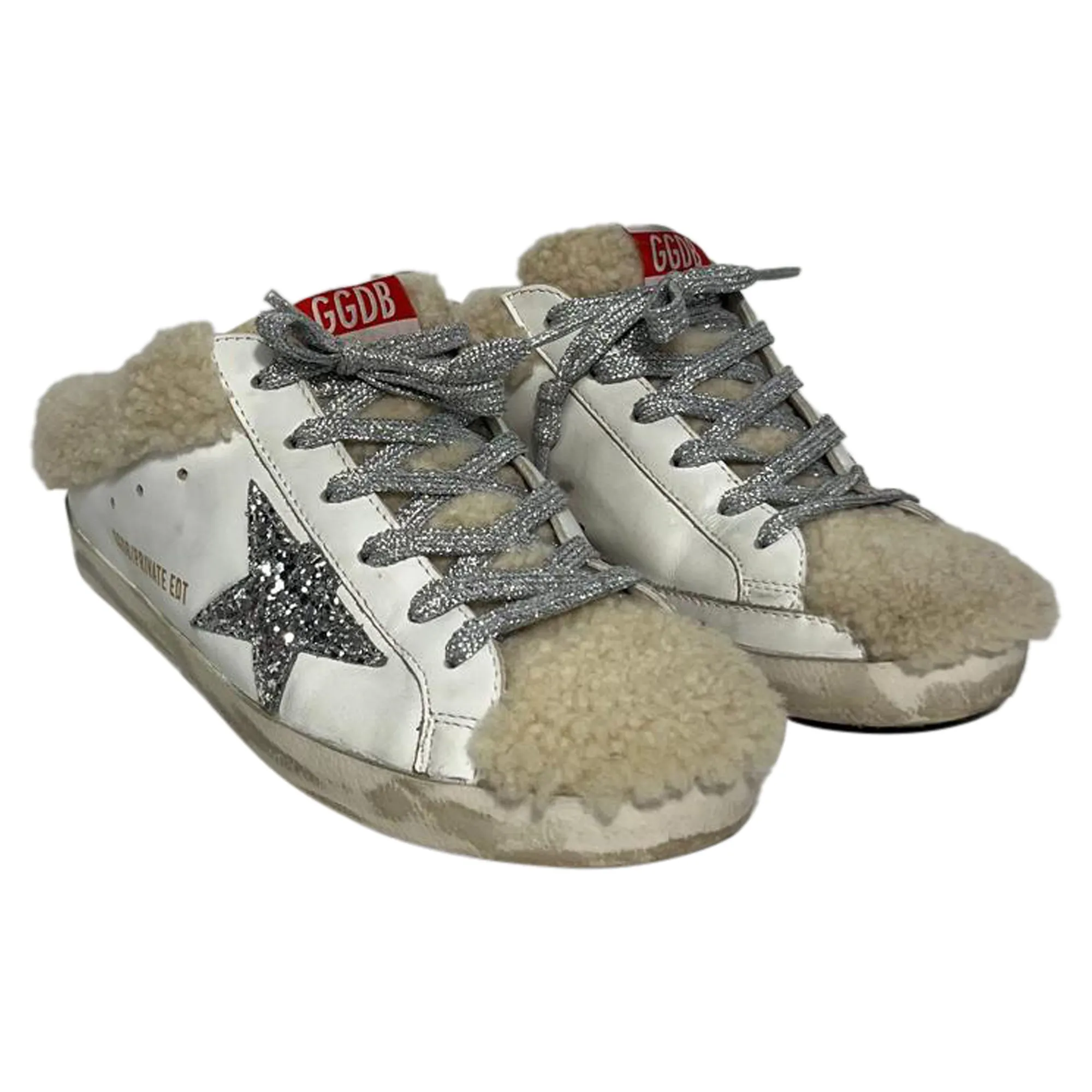 Golden Goose Super-Star Sabot Sheared Slip-On Sneakers in White Leather