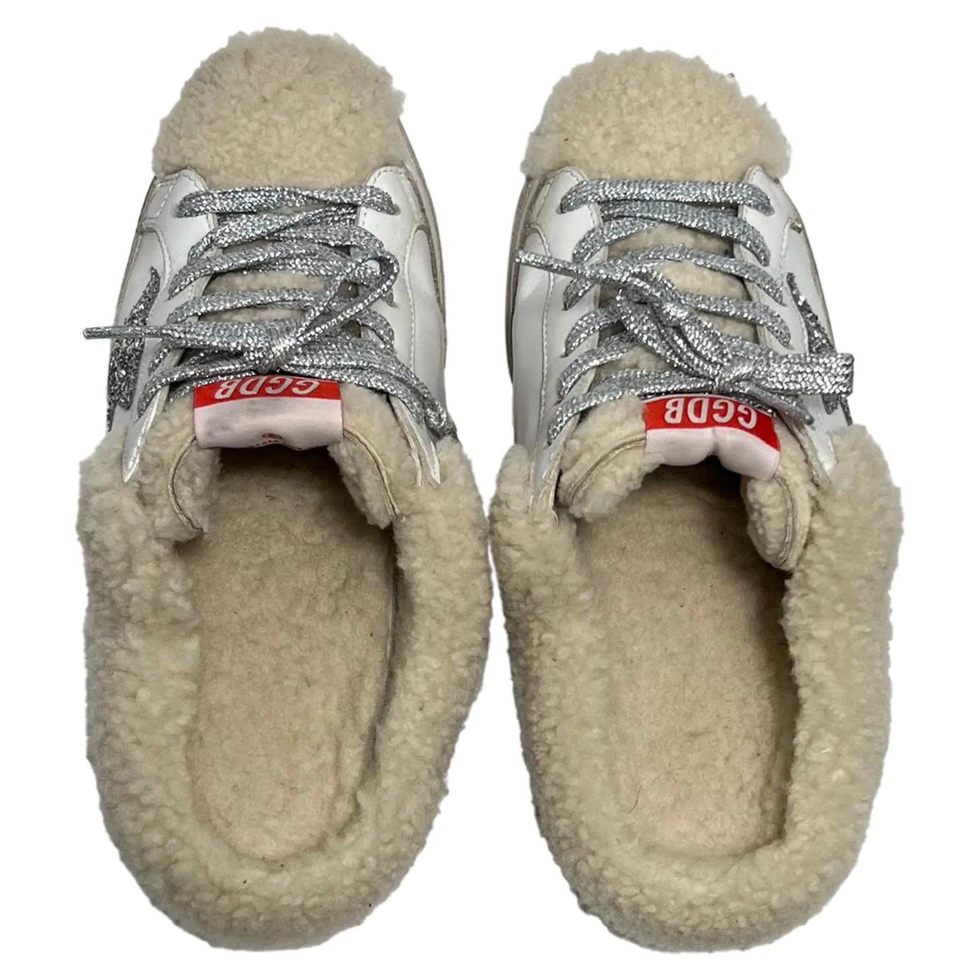 Golden Goose Super-Star Sabot Sheared Slip-On Sneakers in White Leather
