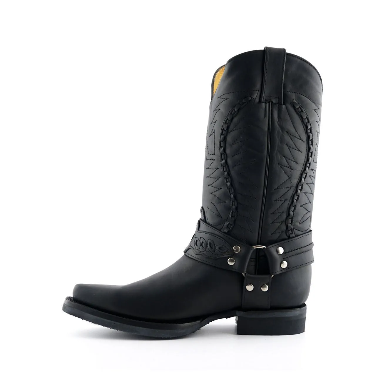 Grinders Mens Black Leather Cowboy Boot-Galveston