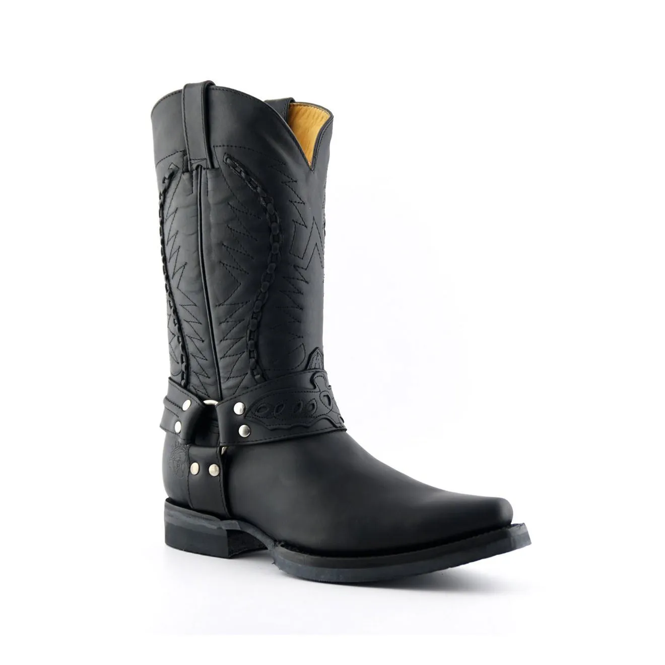 Grinders Mens Black Leather Cowboy Boot-Galveston