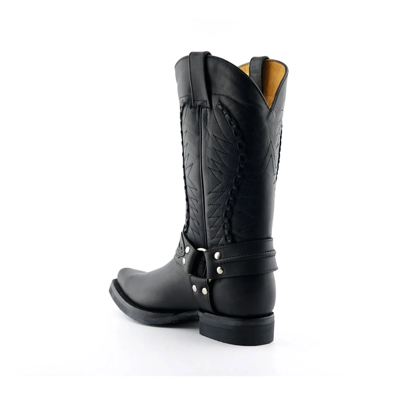 Grinders Mens Black Leather Cowboy Boot-Galveston