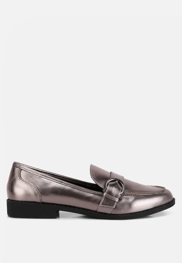 haruka metallic faux leather loafers