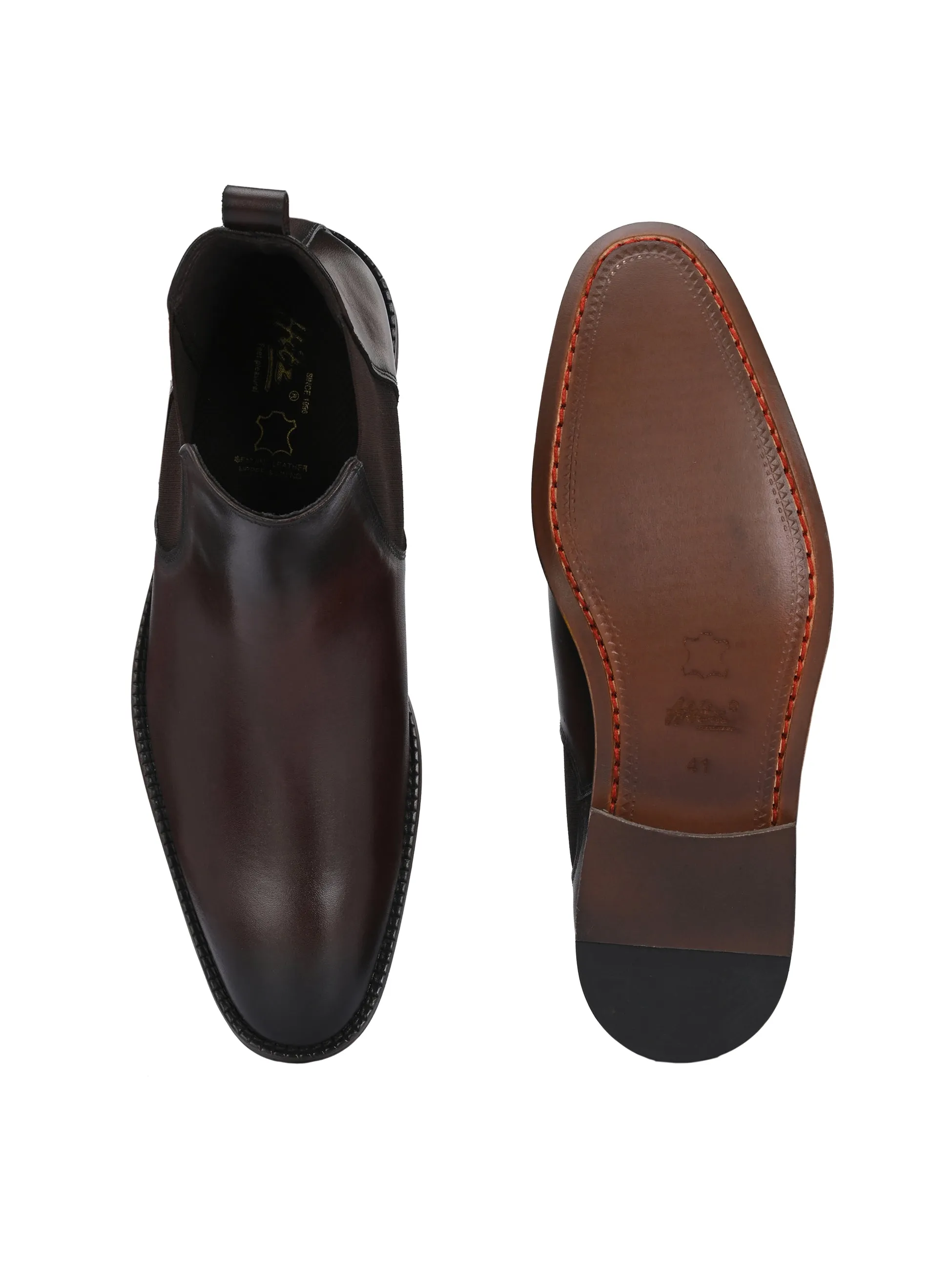 HITZ7121 Men's Brown Leather Casual Slip On Chelsea Boot