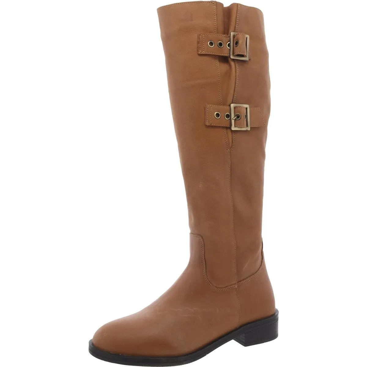 Jaymes Womens Leather Block Heel Knee-High Boots