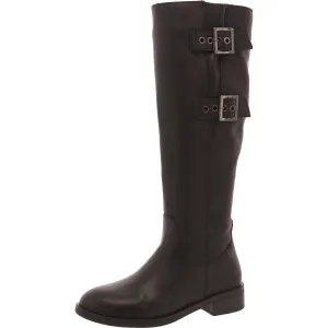Jaymes Womens Leather Block Heel Knee-High Boots