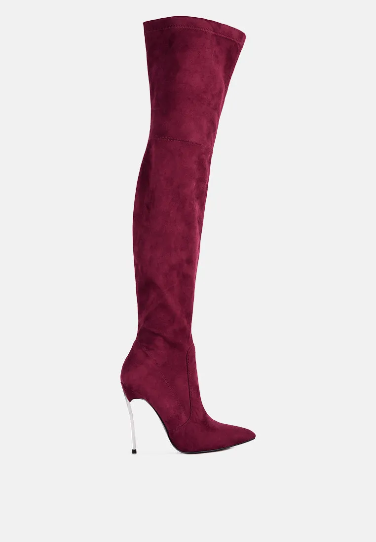 jaynetts stretch suede micro high knee boots