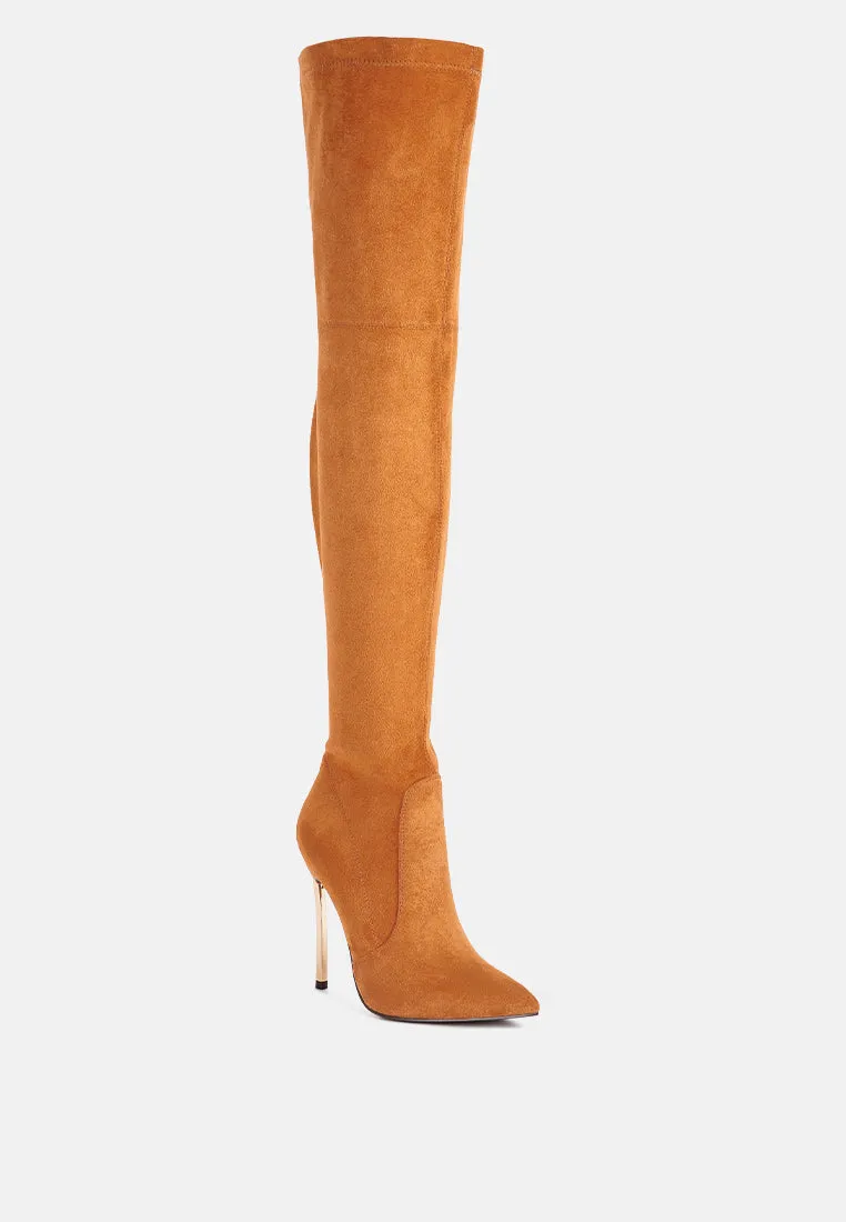 jaynetts stretch suede micro high knee boots