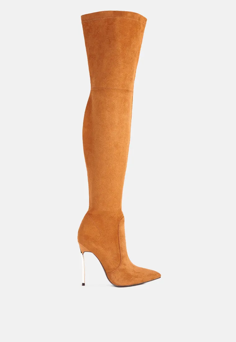 jaynetts stretch suede micro high knee boots