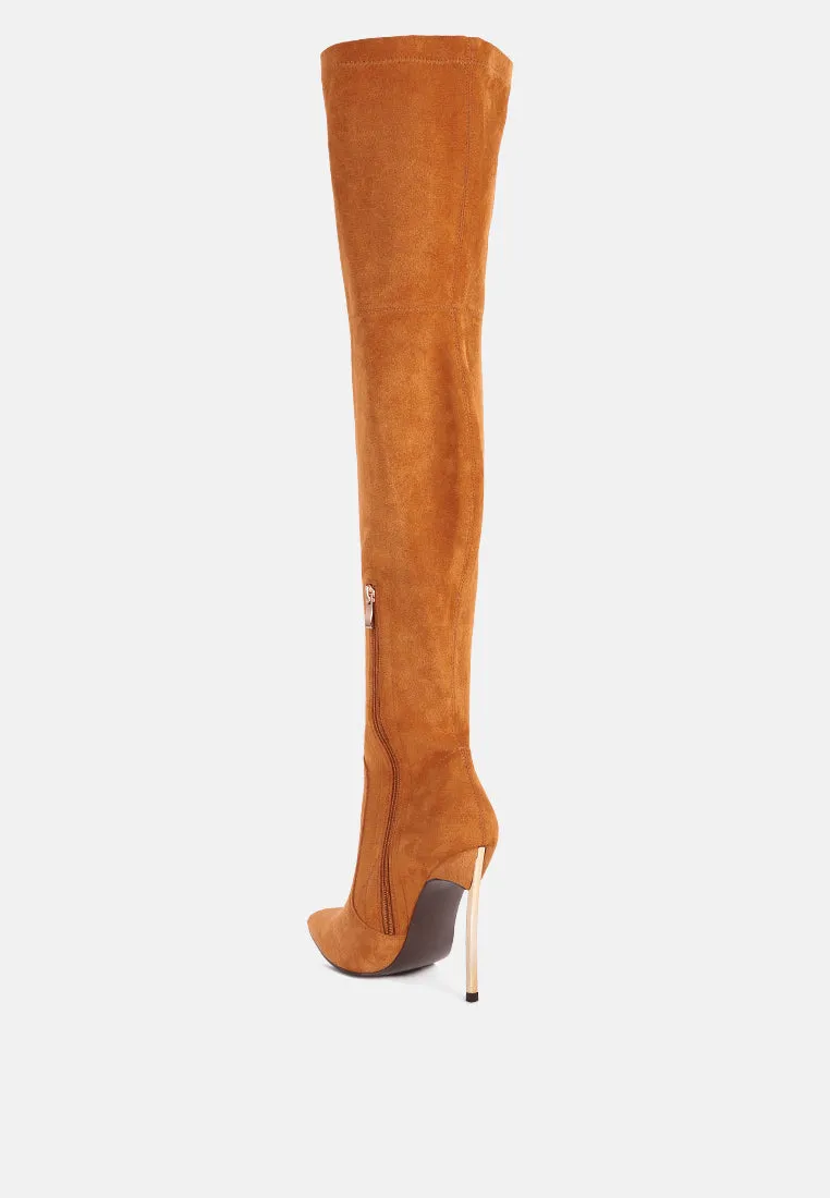 jaynetts stretch suede micro high knee boots