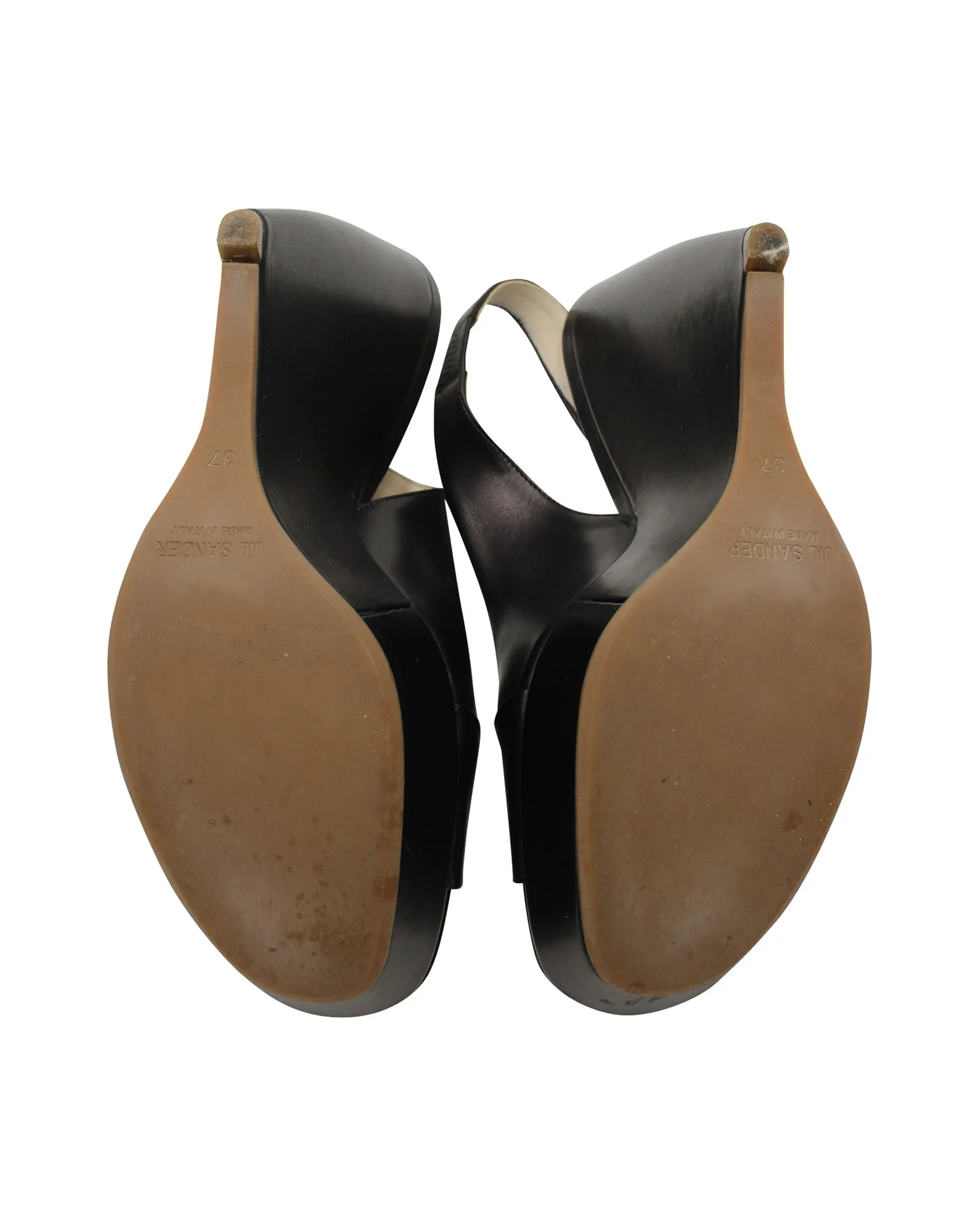 Jil Sander Slingback Peep Toe Wedge in Black Leather