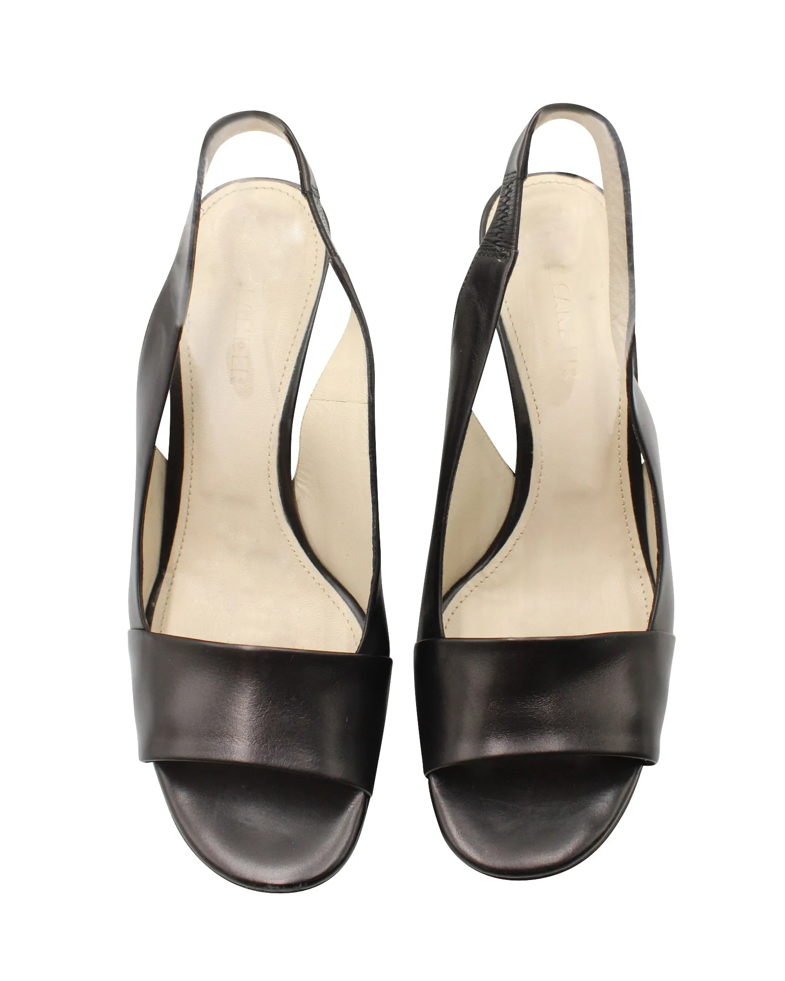 Jil Sander Slingback Peep Toe Wedge in Black Leather