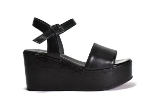 Junie Wedge In Black Leather