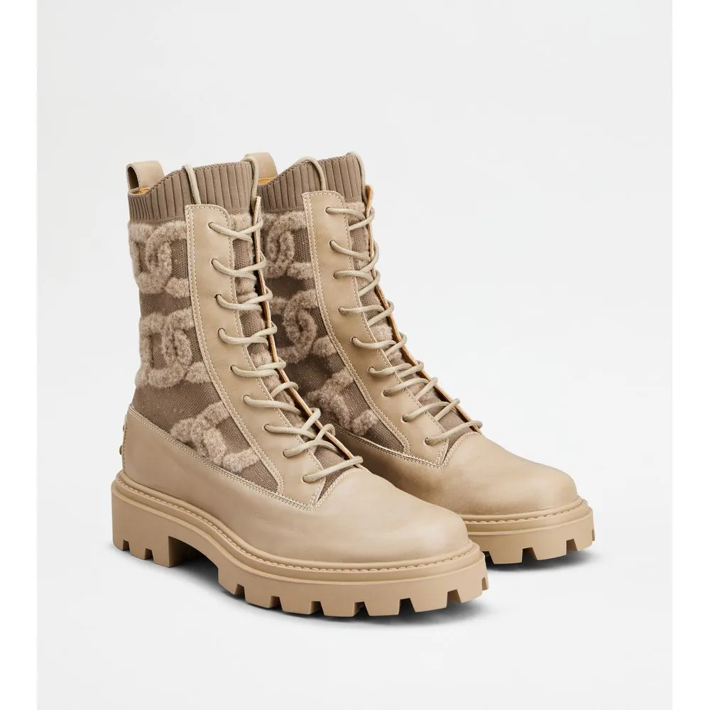 Kate Combat Boots in Fabric and Leather