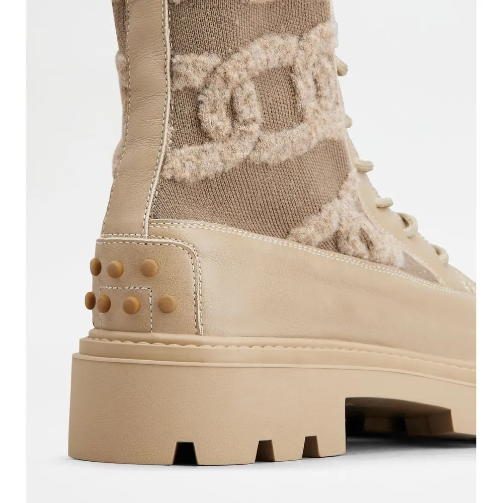 Kate Combat Boots in Fabric and Leather