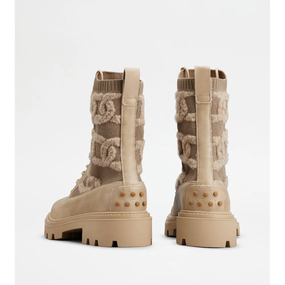 Kate Combat Boots in Fabric and Leather