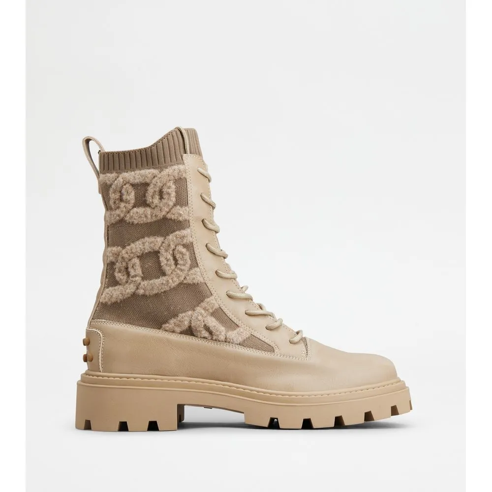 Kate Combat Boots in Fabric and Leather