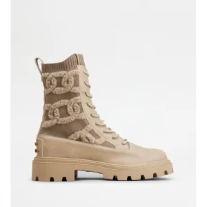 Kate Combat Boots in Fabric and Leather