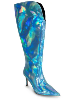 KAY Womens Faux Leather Cushioned Footbed Knee-High Boots