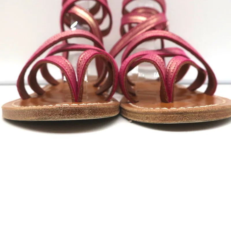 K.Jacques Zenobie Ankle Wrap Thong Sandals Pink Metallic Suede Size 38