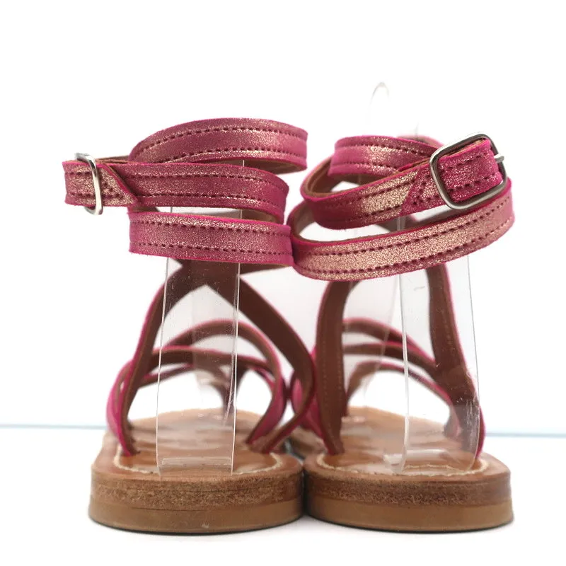 K.Jacques Zenobie Ankle Wrap Thong Sandals Pink Metallic Suede Size 38