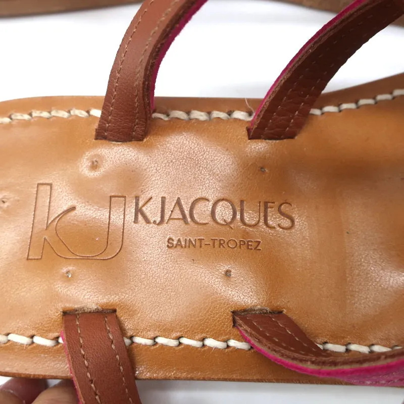 K.Jacques Zenobie Ankle Wrap Thong Sandals Pink Metallic Suede Size 38