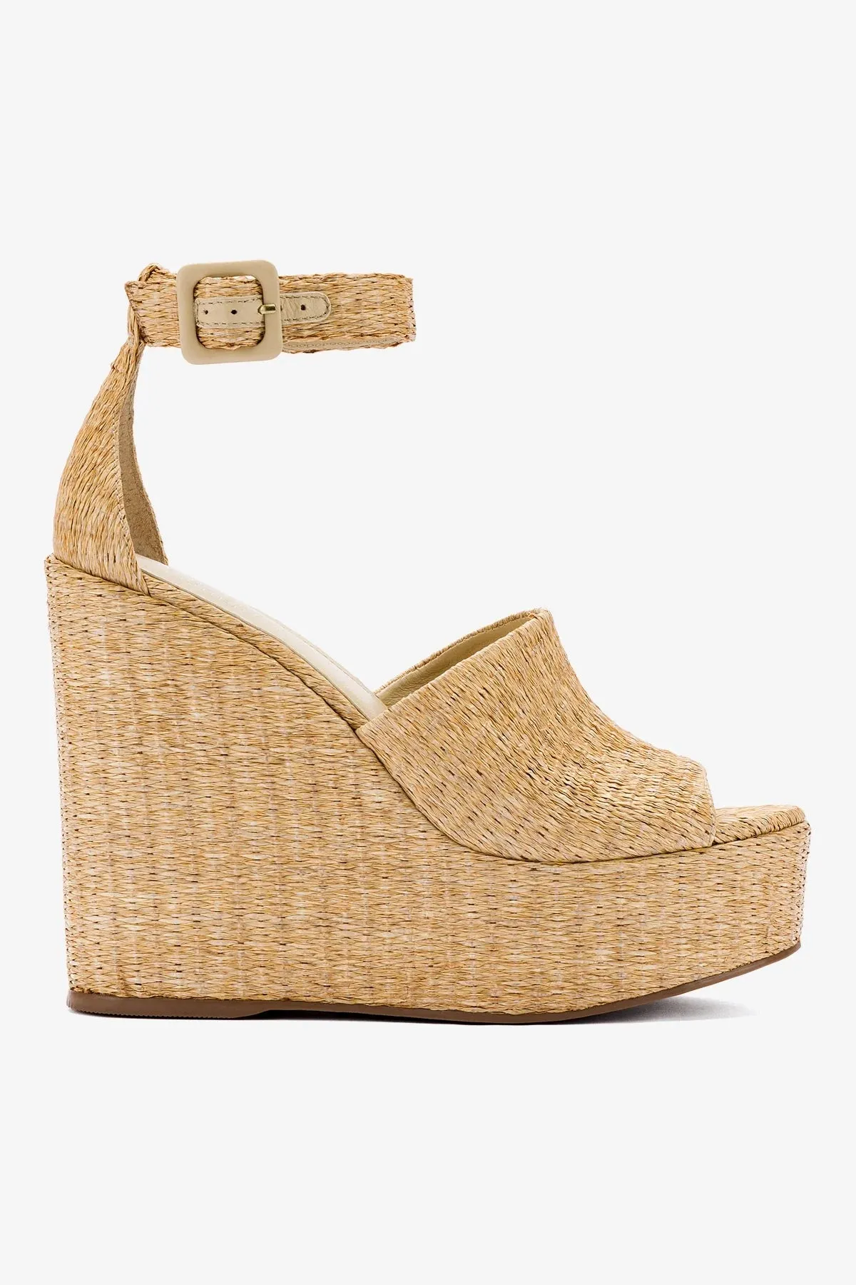 Larroudé x Jennifer Fisher Wedge Sandal In Sepia Raffia