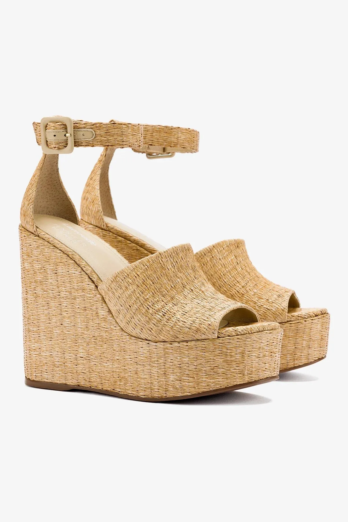 Larroudé x Jennifer Fisher Wedge Sandal In Sepia Raffia