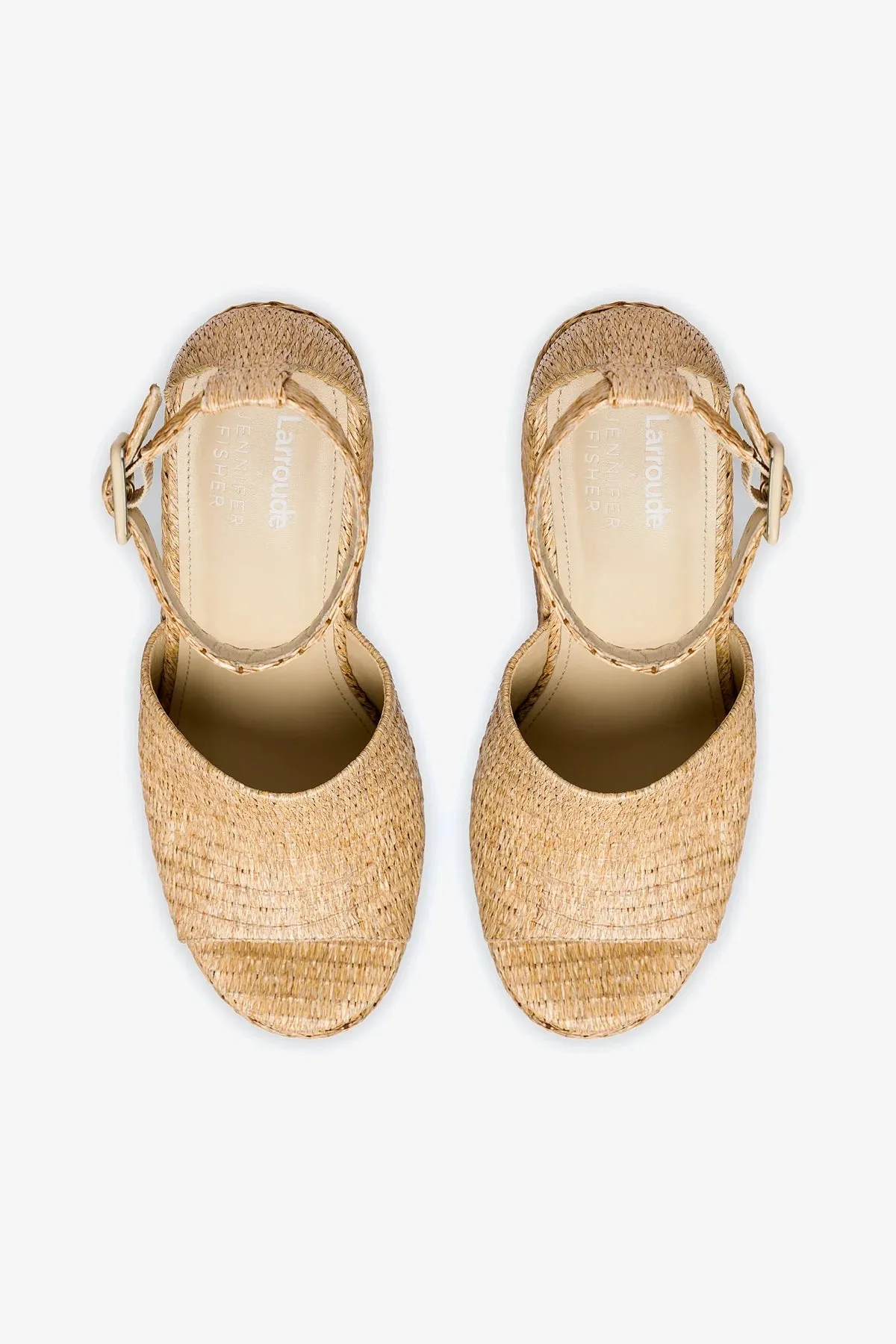 Larroudé x Jennifer Fisher Wedge Sandal In Sepia Raffia
