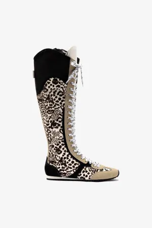 Larroudé x Jonathan Cohen Flat Hi Sneaker Boot In Cheetah Black Suede