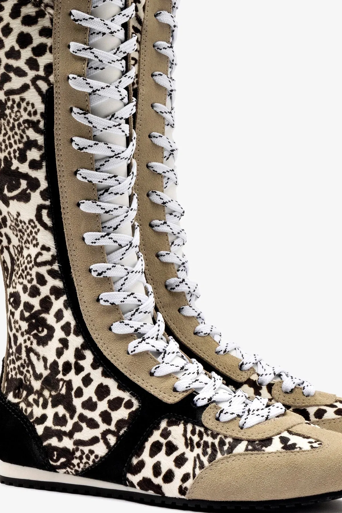 Larroudé x Jonathan Cohen Flat Hi Sneaker Boot In Cheetah Black Suede