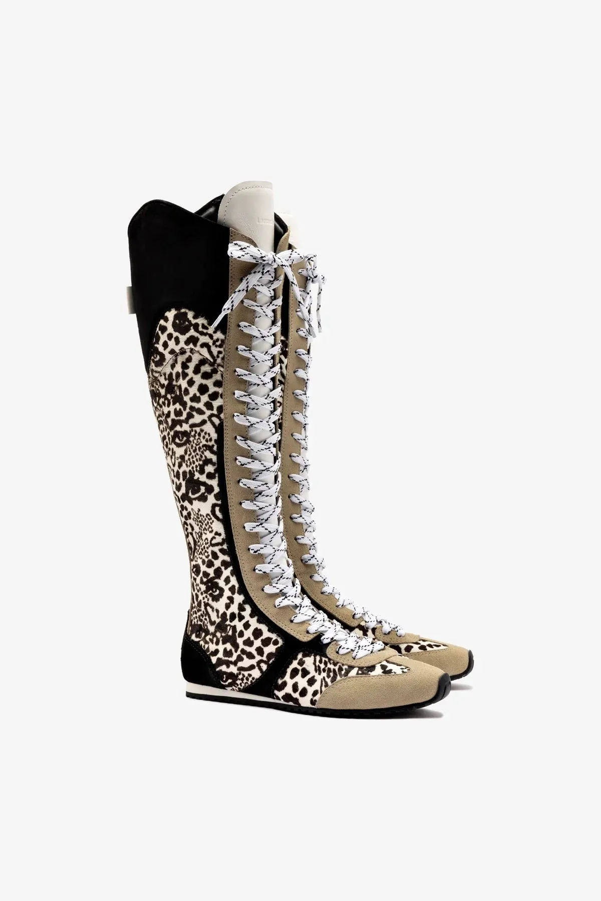 Larroudé x Jonathan Cohen Flat Hi Sneaker Boot In Cheetah Black Suede